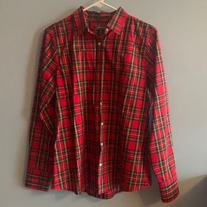 Women's No Iron Supima Cotton Long Sleeve Shirt in red plaid